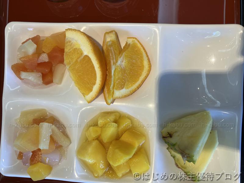 ホテル紅や朝食バイキング フルーツポンチ オレンジ マンゴー パイナップル