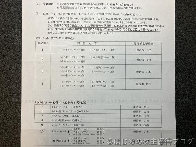 壱番屋株主優待商品交換