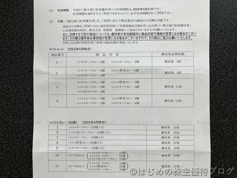 壱番屋株主優待商品交換