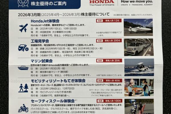 本田技研工業株主優待案内