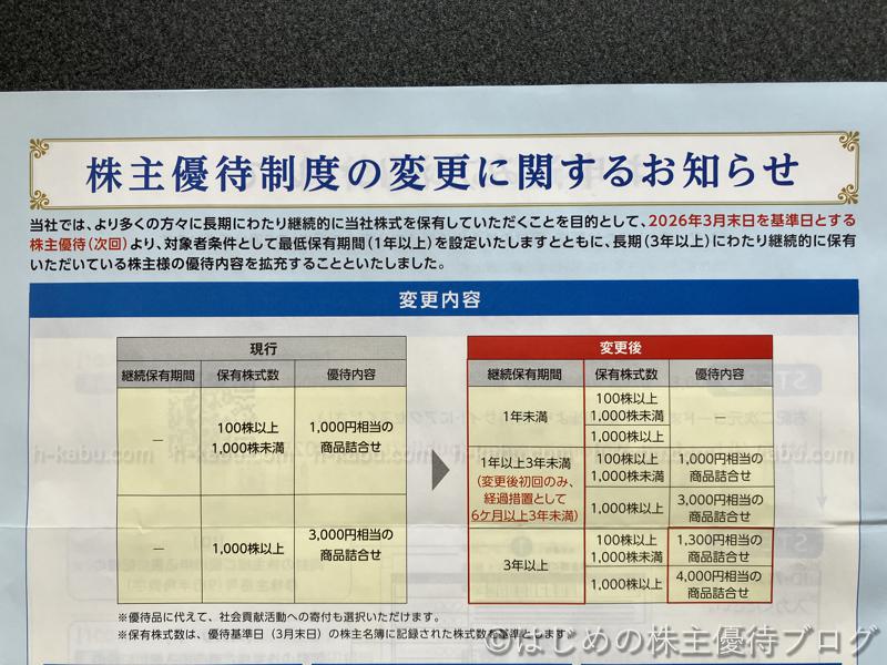 宝ホールディングス株主優待制度変更